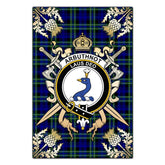 Clan Arbuthnot Modern Tartan Crest Black Garden Flag  - Gold Thistle  QW80 Clan Arbuthnot Tartan Today